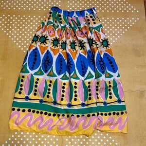 ZARA Colorful Cotton Abstract Batik African Print Pleated Maxi Skirt Size Small